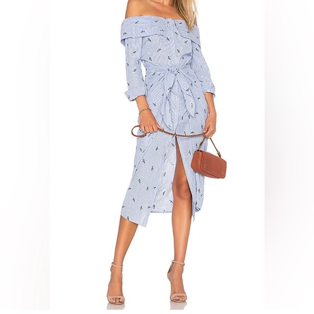 House of Harlow 1960 Blue Off-Shoulder Midi Dress